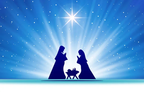 Blue Christmas Nativity Scene Background — Stock Photo, Image