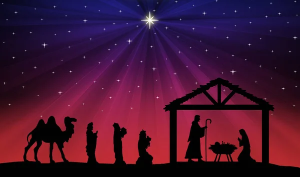 Blue Red Christmas Nativity Scene Background — Stock Photo, Image