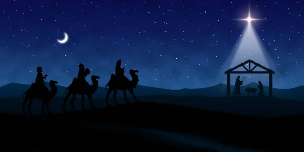 Blue Christmas Nativity Scene Background — Stock Photo, Image