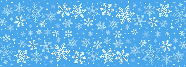 Fond Bleu Bannière Carte Hiver Noël Avec Flocons Neige — Image vectorielle