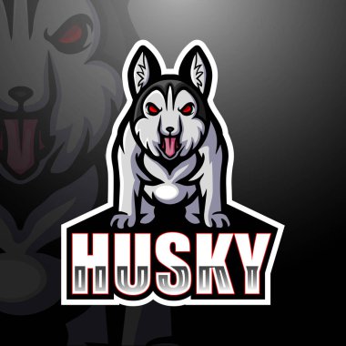 Husky köpek maskotu esport logo tasarımının vektör çizimi