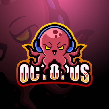 Ahtapot maskot esport logo tasarımının vektör illüstrasyonu
