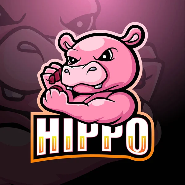 Hippo吉祥物Esport标志设计的矢量图解 — 图库矢量图片