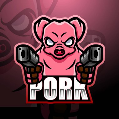 Pork maskotu esport logosunun vektör illüstrasyonu