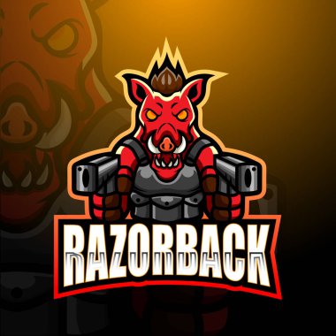 Razorback topçularının vektör illüstrasyonu maskot esport logo tasarımı