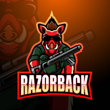 Razorback topçularının vektör illüstrasyonu maskot esport logo tasarımı