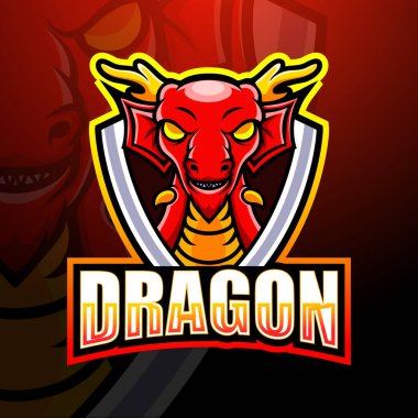 Dragon maskot esport logosunun vektör çizimi 