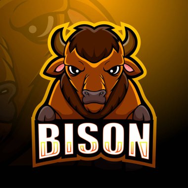 Bizon maskotu esport logo tasarımının vektör illüstrasyonu