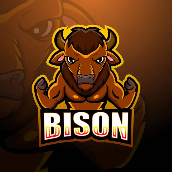 Vector Illustration Strong Bison Mascot Esport Logo Design — 스톡 벡터