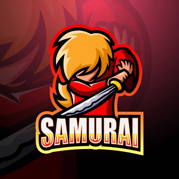 Ilustracja Wektorowa Projektu Logo Maskotki Samuraja — Wektor stockowy