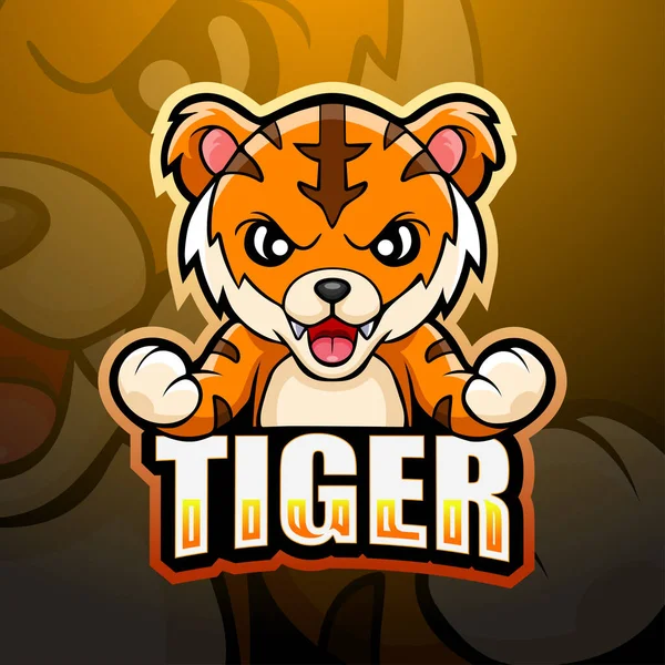 Ilustração Vetorial Design Logotipo Esport Mascote Tiger —  Vetores de Stock