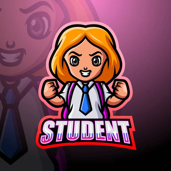 Vector Illustration Girl Student Mascot Logo Design — 스톡 벡터