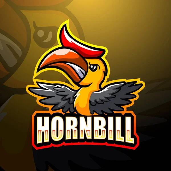 Illustrazione Vettoriale Del Disegno Del Logo Della Mascotte Hornbill Esport — Vettoriale Stock