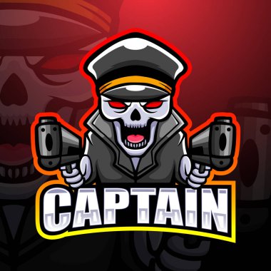 Kaptan Kafatası Maskot Esport logo tasarımının vektör çizimi