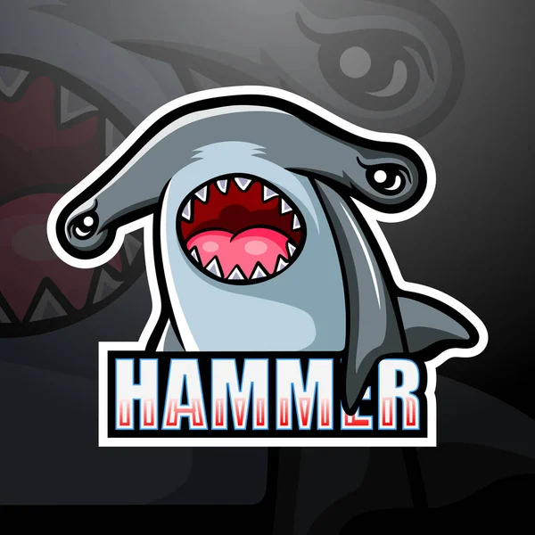Vektorillustration Von Hammerhead Shark Maskottchen Esport Logo Design — Stockvektor