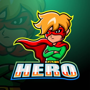 Süper kahraman maskot esport logo tasarımının vektör illüstrasyonu