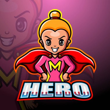 Süper kahraman maskot esport logo tasarımının vektör illüstrasyonu