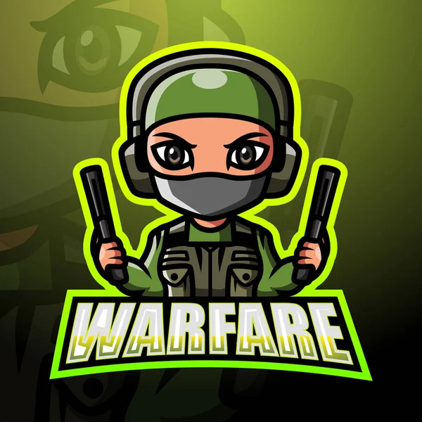 Ilustração Vetorial Design Logotipo Esport Mascote Warfare —  Vetores de Stock