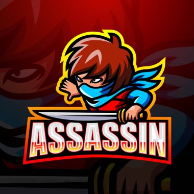Suikastçı Maskotu Esport logo tasarımının vektör çizimi