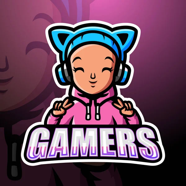 Vector Illustration Gamer Girl Mascot Esport Logo Design — 스톡 벡터