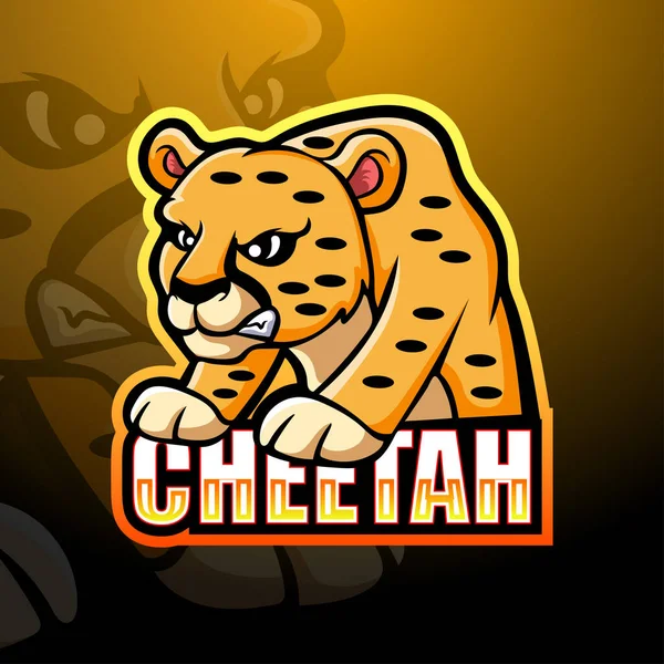 Ilustração Vetorial Design Logotipo Cheetah Mascot Esport —  Vetores de Stock