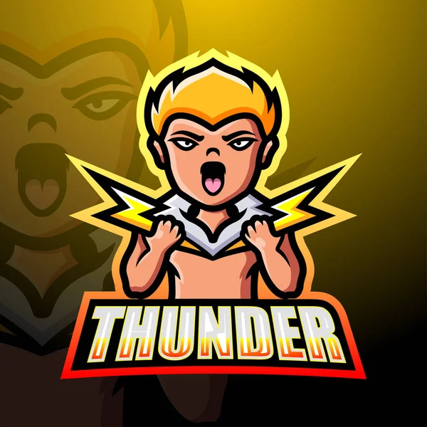 Vector Illustratie Van Thunder Mascotte Esport Logo Ontwerp — Stockvector