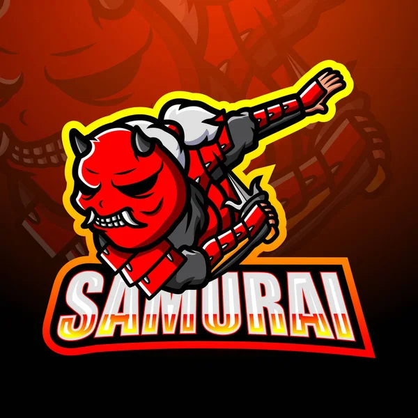 Illustrazione Vettoriale Del Design Del Logo Della Mascotte Samurai Esport — Vettoriale Stock