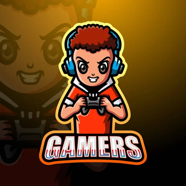 Vector Illustration Gamer Boy Mascot Esport Logo Design — 스톡 벡터