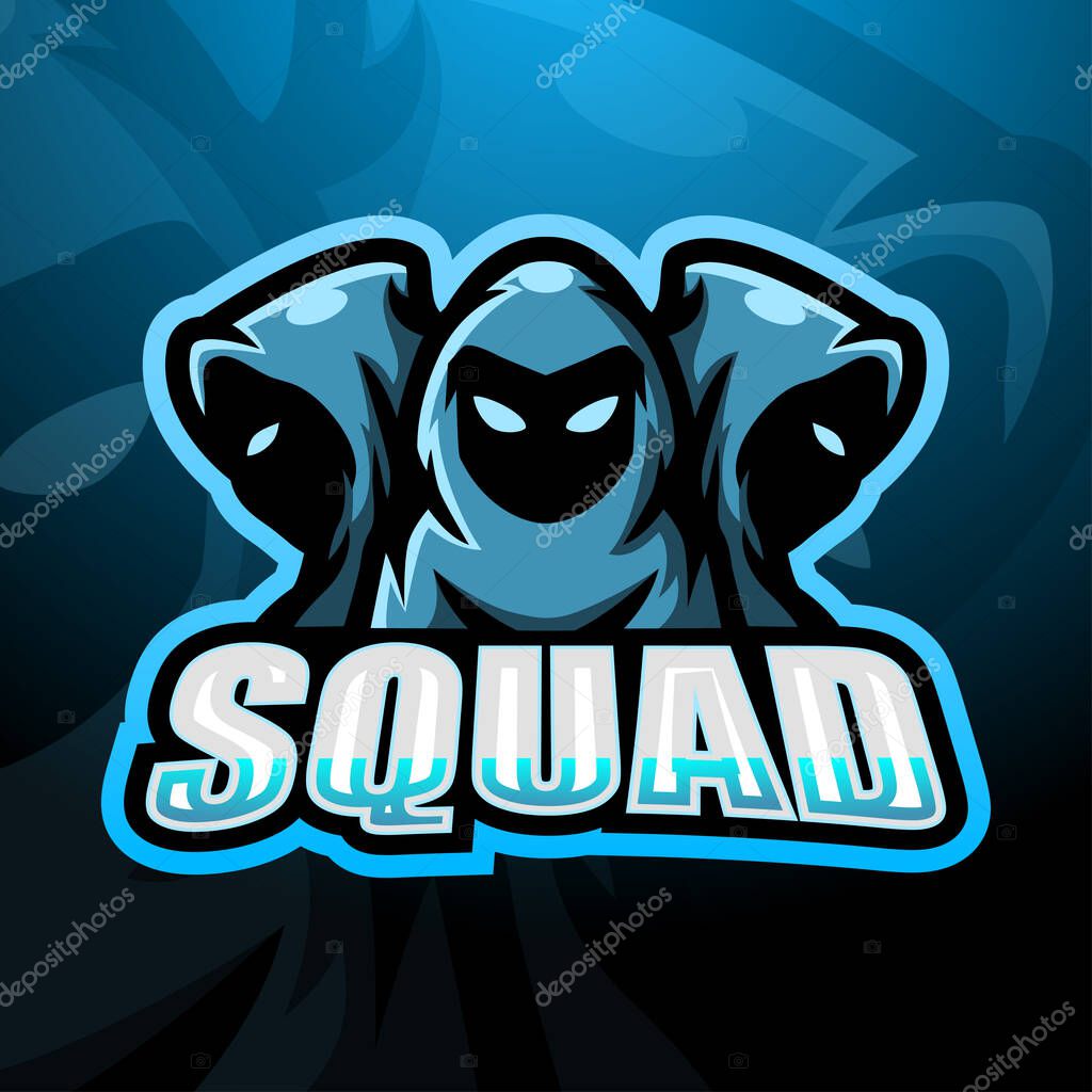 Vector illustration of 3 ninja squad esport logo design