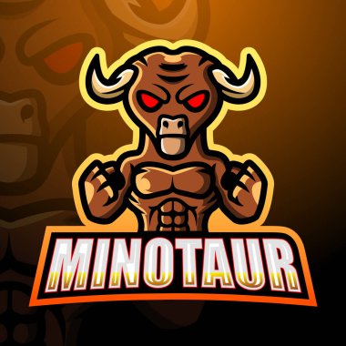 Minotaur maskot esport logo tasarımının vektör illüstrasyonu