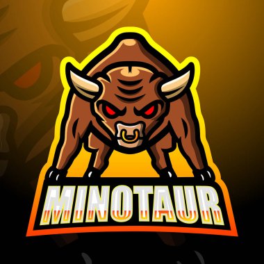 Minotaur maskot esport logo tasarımının vektör illüstrasyonu