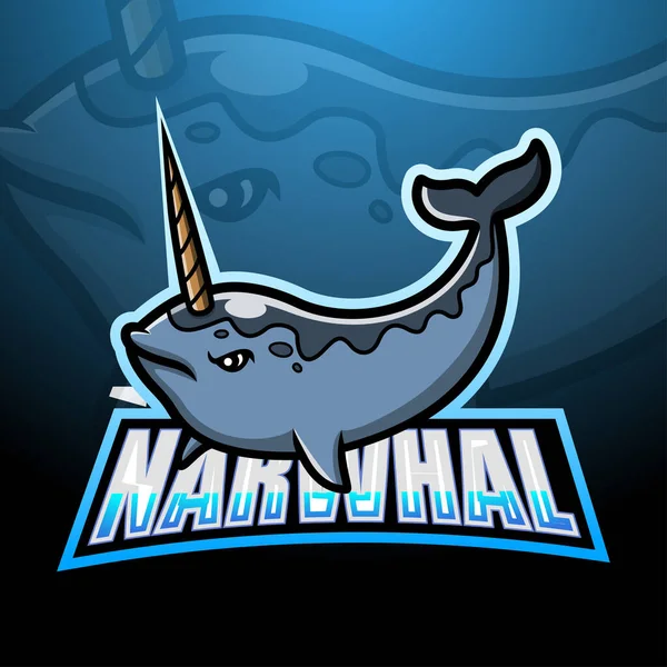 Vektorillustration Des Narwhal Maskottchens Esport Logo Design — Stockvektor