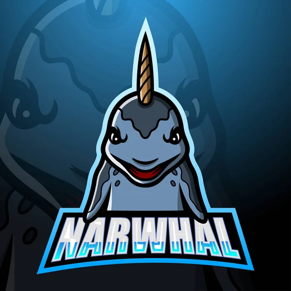 Narwhal吉祥物Esport标志设计的矢量图解 — 图库矢量图片