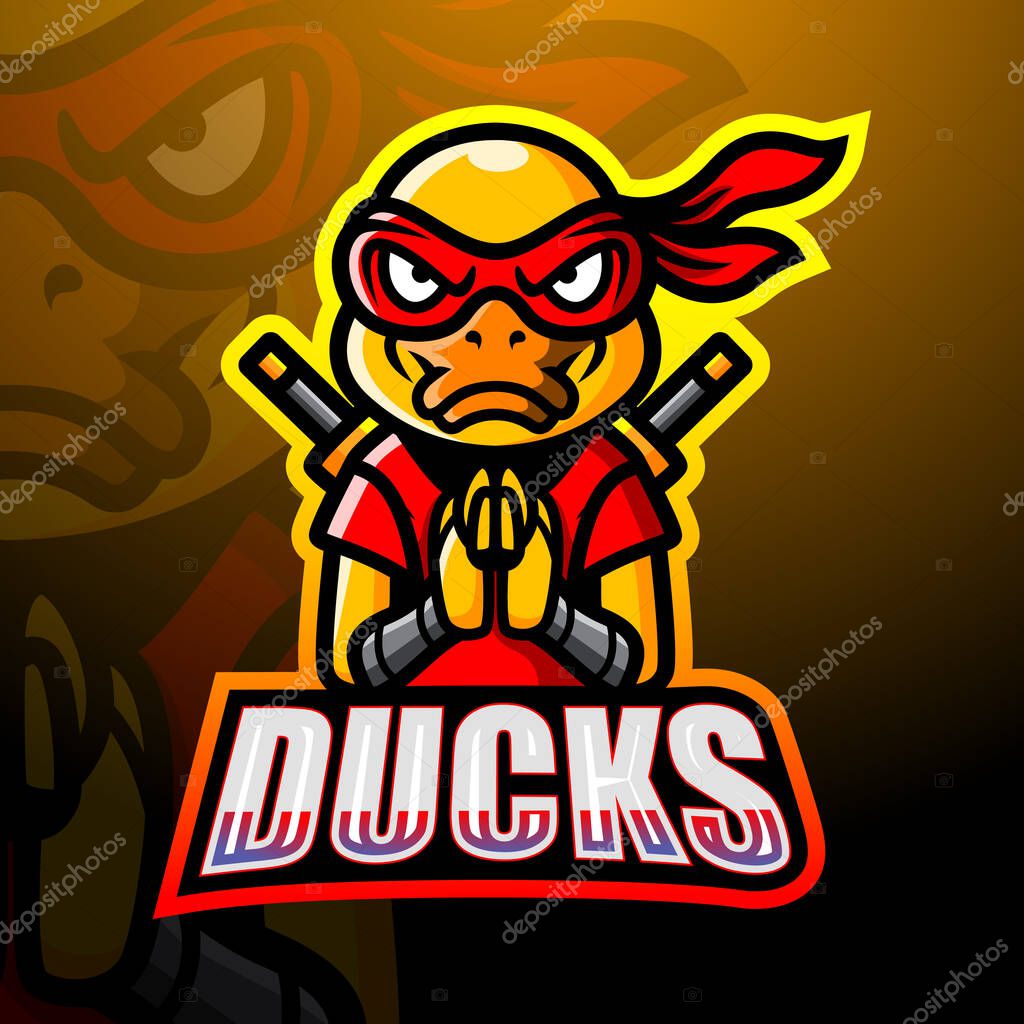 Vector illustration of Ninja duck mascot esport logo design