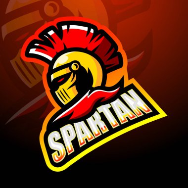Spartalı baş maskotu Esport logo tasarımının vektör çizimi