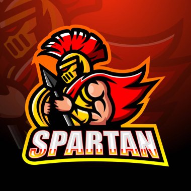 Spartalı savaşçı maskot Esport logo tasarımının vektör çizimi