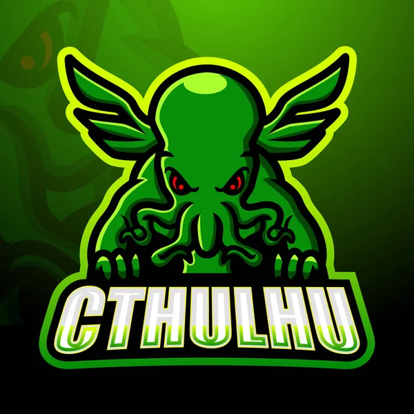 Vector Illustratie Van Green Cthulhu Mascotte Esport Logo Ontwerp — Stockvector