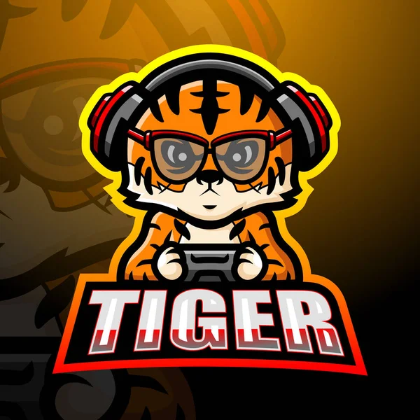 Tiger Game Oyuncusu Maskot Esport Logo Tasarımının Vektör Illüstrasyonu — Stok Vektör