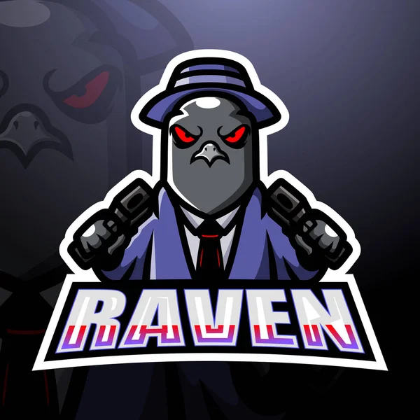 Illustration Vectorielle Logo Mascotte Mafia Raven Esport — Image vectorielle
