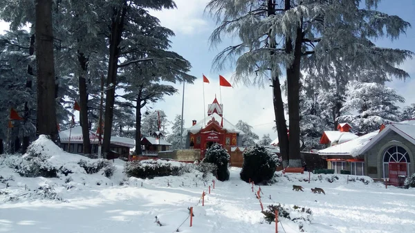 Templo Jakhu Shimla Coberto Com Neve Invernos — Fotografia de Stock