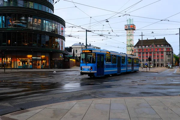 Oslo Norway Mai 2019 Vechea Cale Ferată Clasică Tramvai Albastru — Fotografie, imagine de stoc