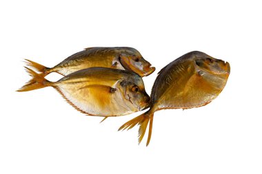 Beyaz arka planda tütsülenmiş balık