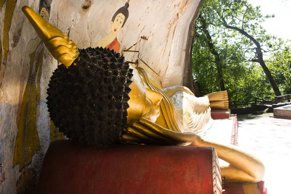 Art Building Reclining Buddha Statue Travelers Thai People Visit Praying — Stock Photo, Image