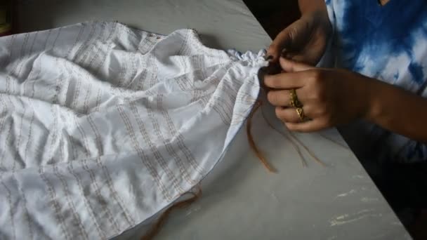 Thai Woman People Working Batik Tie Dyeing Natural Color Process — Stock Video