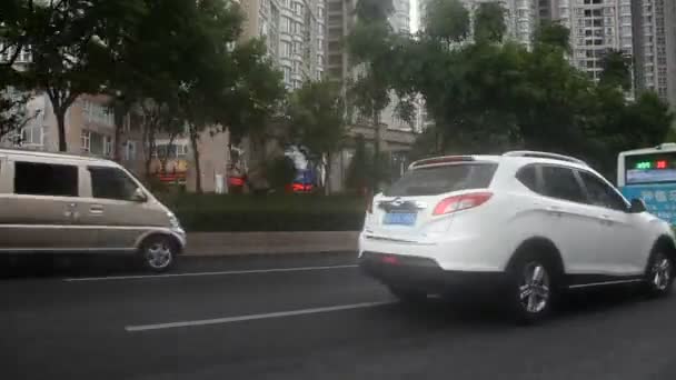 Lihat Samping Jalan Lanskap Dan Kota Shantou Dari Taksi Jalan — Stok Video