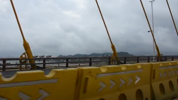 View Landscape Road Taxi Shantou Qureshi Bridge Crossing Shantou Harbour — Stock Video