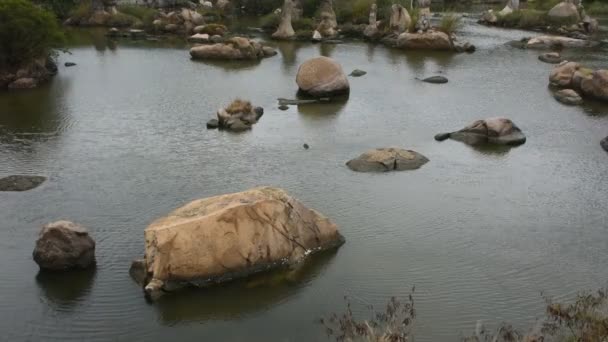 Paisaje Jardín Acuático Tian Tan Garden Con Prado Montaña Movimiento — Vídeos de Stock