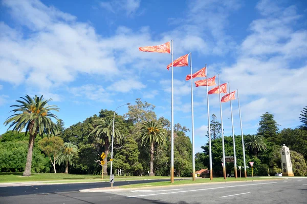 Bandera Poste Iluminación Carretera Ciudad Perth Mayo 2016 Perth Australia — Foto de Stock