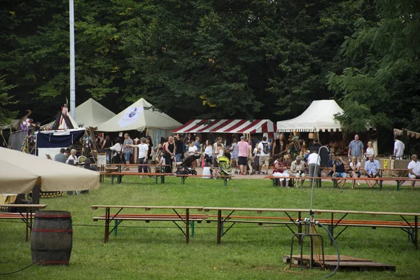 German Travelers People Visit Join Retro Festival Event Europe Domgarten — Stock Photo, Image