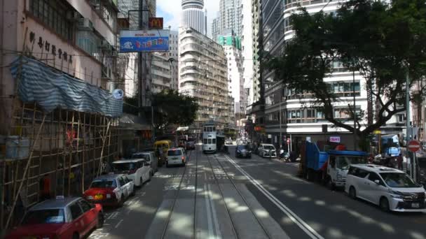 Hongkong Čína Září Dopravní Cesta Retro Tramvají Čínských Lidí Kteří — Stock video